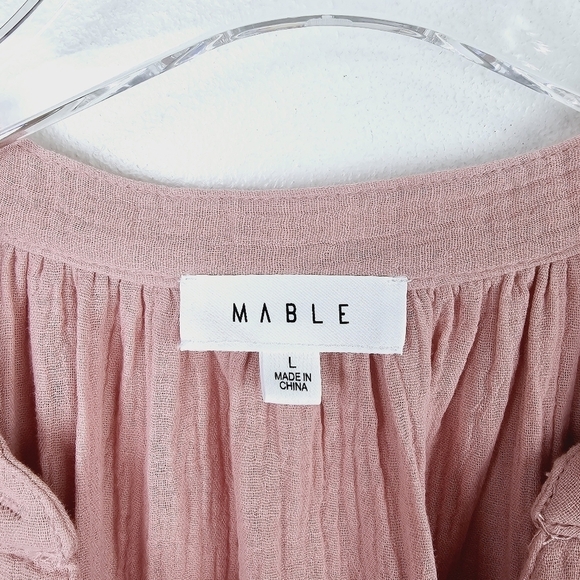 MABLE Pink Cotton Gauzy Flutter Sleeve Midi Dress, size Large - Picture 3 of 7